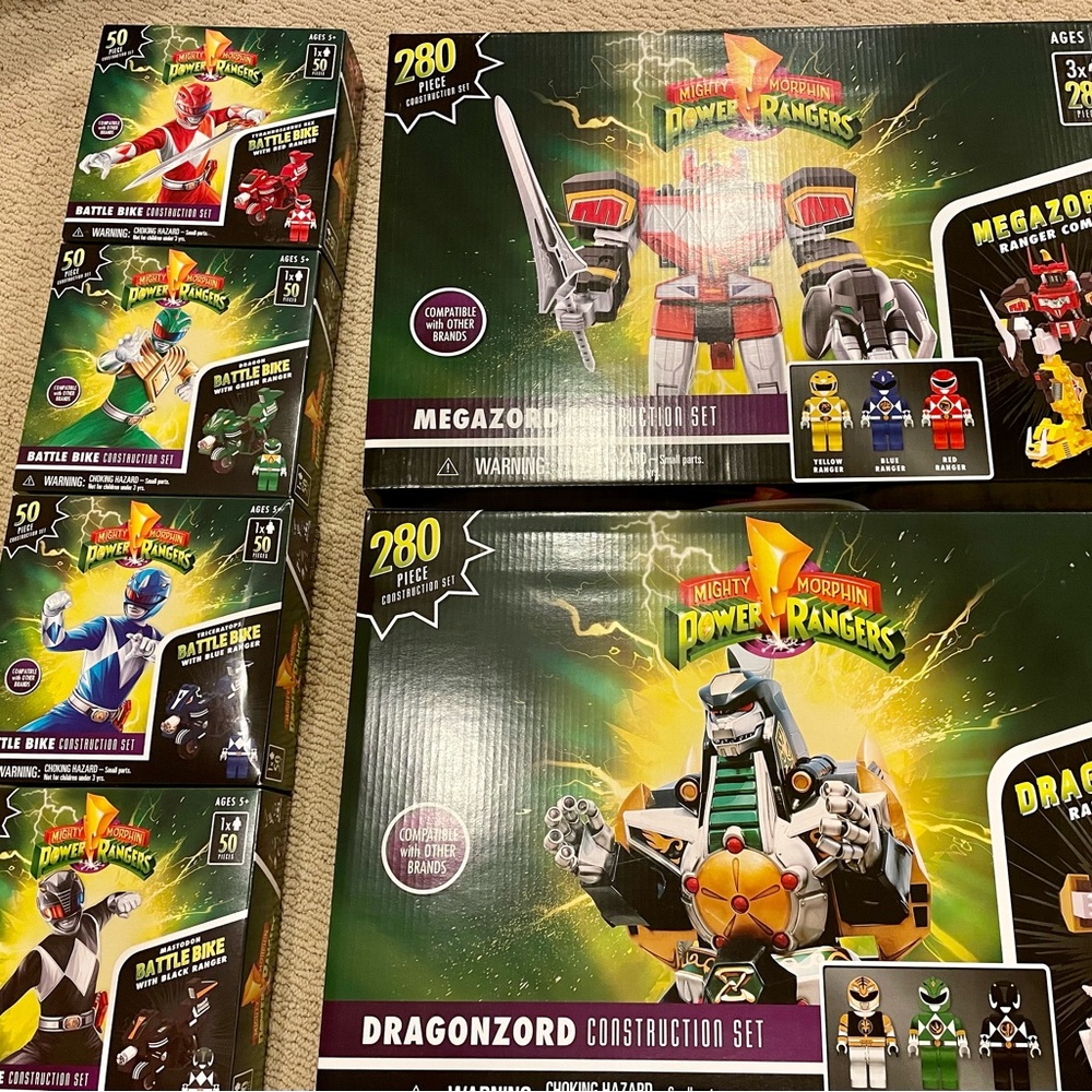 MMPR Power Rangers Megazord Dragonzord Battle Bike Green Ranger Construc…